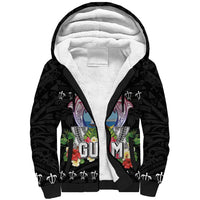 Guam Chamorro Sherpa Hoodie Tribal Latte Stone With Dolphins Black
