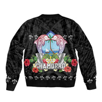 Guam Chamorro Sleeve Zip Bomber Jacket Tribal Latte Stone With Dolphins Black