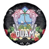 Guam Chamorro Spare Tire Cover Tribal Latte Stone With Dolphins Black