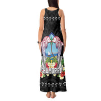 Guam Chamorro Tank Maxi Dress Tribal Latte Stone With Dolphins Black