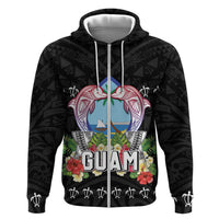 Guam Chamorro Zip Hoodie Tribal Latte Stone With Dolphins Black