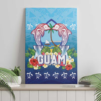 Guam Chamorro Canvas Wall Art Tribal Latte Stone With Dolphins Blue