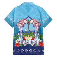 Guam Chamorro Family Matching Off The Shoulder Long Sleeve Dress and Hawaiian Shirt Tribal Latte Stone With Dolphins Blue
