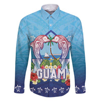 Guam Chamorro Family Matching Short Sleeve Bodycon Dress and Hawaiian Shirt Tribal Latte Stone With Dolphins Blue