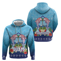 Guam Chamorro Hoodie Tribal Latte Stone With Dolphins Blue