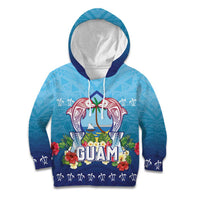 Guam Chamorro Kid Hoodie Tribal Latte Stone With Dolphins Blue