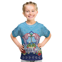 Guam Chamorro Kid T Shirt Tribal Latte Stone With Dolphins Blue