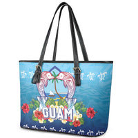 Guam Chamorro Leather Tote Bag Tribal Latte Stone With Dolphins Blue
