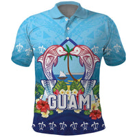 Guam Chamorro Polo Shirt Tribal Latte Stone With Dolphins Blue