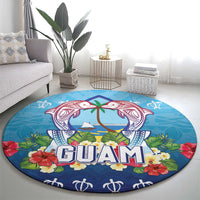 Guam Chamorro Round Carpet Tribal Latte Stone With Dolphins Blue