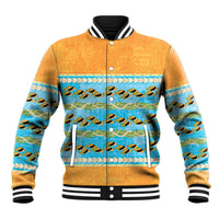 Hawaii Humuhumu Fish Maile Pikake Lei Baseball Jacket Tribal Tapa Orange Version
