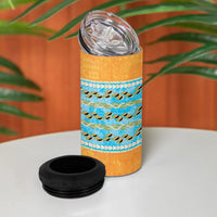 Hawaii Humuhumu Fish Maile Pikake Lei 4 in 1 Can Cooler Tumbler Tribal Tapa Orange Version