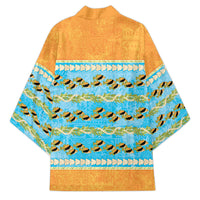 Hawaii Humuhumu Fish Maile Pikake Lei Kimono Tribal Tapa Orange Version