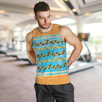 Hawaii Humuhumu Fish Maile Pikake Lei Men Tank Top Tribal Tapa Orange Version