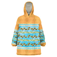Hawaii Humuhumu Fish Maile Pikake Lei Wearable Blanket Hoodie Tribal Tapa Orange Version