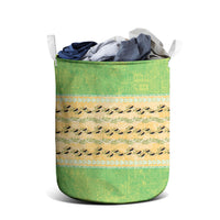 Hawaii Humuhumu Fish Maile Pikake Lei Laundry Basket Tribal Tapa Green Version