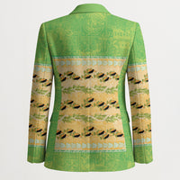 Hawaii Humuhumu Fish Maile Pikake Lei Blazer Tribal Tapa Green Version