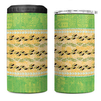 Hawaii Humuhumu Fish Maile Pikake Lei 4 in 1 Can Cooler Tumbler Tribal Tapa Green Version