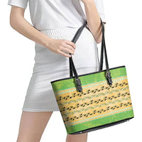 Hawaii Humuhumu Fish Maile Pikake Lei Leather Tote Bag Tribal Tapa Green Version