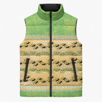 Hawaii Humuhumu Fish Maile Pikake Lei Sleeveless Puffer Jacket Tribal Tapa Green Version