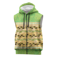 Hawaii Humuhumu Fish Maile Pikake Lei Sleeveless Zip Hoodie Tribal Tapa Green Version