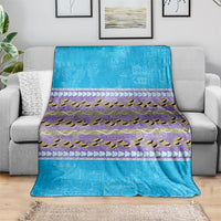 Hawaii Humuhumu Fish Maile Pikake Lei Blanket Tribal Tapa Blue Version