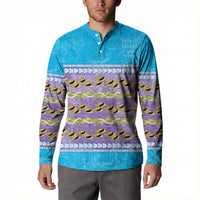 Hawaii Humuhumu Fish Maile Pikake Lei Button Sweatshirt Tribal Tapa Blue Version