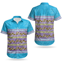 Hawaii Humuhumu Fish Maile Pikake Lei Couples Matching Tank Maxi Dress and Hawaiian Shirt Tribal Tapa Blue Version