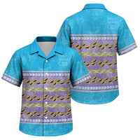 Hawaii Humuhumu Fish Maile Pikake Lei Family Matching Long Sleeve Bodycon Dress and Hawaiian Shirt Tribal Tapa Blue Version