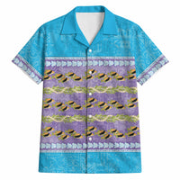 Hawaii Humuhumu Fish Maile Pikake Lei Hawaiian Shirt Tribal Tapa Blue Version