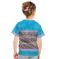 Hawaii Humuhumu Fish Maile Pikake Lei Kid T Shirt Tribal Tapa Blue Version