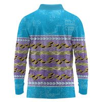 Hawaii Humuhumu Fish Maile Pikake Lei Long Sleeve Polo Shirt Tribal Tapa Blue Version