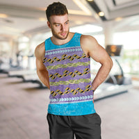 Hawaii Humuhumu Fish Maile Pikake Lei Men Tank Top Tribal Tapa Blue Version
