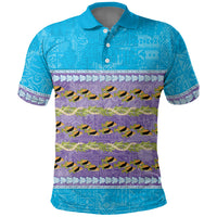 Hawaii Humuhumu Fish Maile Pikake Lei Polo Shirt Tribal Tapa Blue Version
