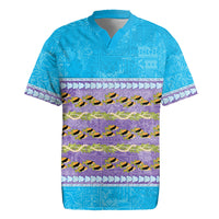 Hawaii Humuhumu Fish Maile Pikake Lei Rugby Jersey Tribal Tapa Blue Version