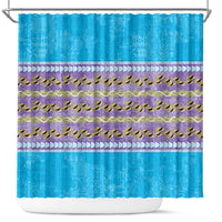 Hawaii Humuhumu Fish Maile Pikake Lei Shower Curtain Tribal Tapa Blue Version