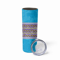 Hawaii Humuhumu Fish Maile Pikake Lei Skinny Tumbler Tribal Tapa Blue Version