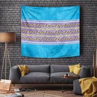 Hawaii Humuhumu Fish Maile Pikake Lei Tapestry Tribal Tapa Blue Version