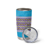 Hawaii Humuhumu Fish Maile Pikake Lei Tumbler Cup Tribal Tapa Blue Version
