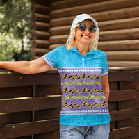Hawaii Humuhumu Fish Maile Pikake Lei Women Polo Shirt Tribal Tapa Blue Version