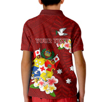 Personalized Tonga Kid Polo Shirt Coat Of Arms Plumeria With Ngatu Pattern LT05 - Polynesian Pride