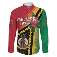 Happy Vanuatu Constitution Day Family Matching Off The Shoulder Long Sleeve Dress and Hawaiian Shirt Flag Style With Sand Drawing Pattern