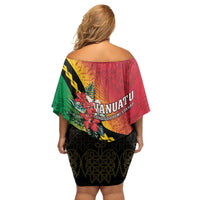 Happy Vanuatu Constitution Day Family Matching Off Shoulder Short Dress and Hawaiian Shirt Flag Style With Sand Drawing Pattern LT05 - Polynesian Pride
