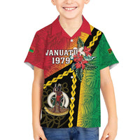 Happy Vanuatu Constitution Day Kid Hawaiian Shirt Flag Style With Sand Drawing Pattern LT05 Kid Red - Polynesian Pride