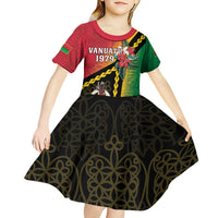 Happy Vanuatu Constitution Day Kid Short Sleeve Dress Flag Style With Sand Drawing Pattern LT05 - Polynesian Pride