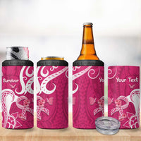 Personalized Breast Cancer Awareness 4 in 1 Can Cooler Tumbler Ribbon Polynesian Pattern Pink Version