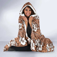 Hawaii Vintage Brown Hibiscus Tapa Pattern Hooded Blanket