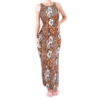 Hawaii Vintage Brown Hibiscus Tapa Pattern Tank Maxi Dress