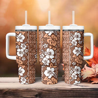 Hawaii Vintage Brown Hibiscus Tapa Pattern Tumbler With Handle