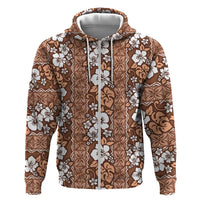 Hawaii Vintage Brown Hibiscus Tapa Pattern Zip Hoodie LT05 Zip Hoodie Brown - Polynesian Pride